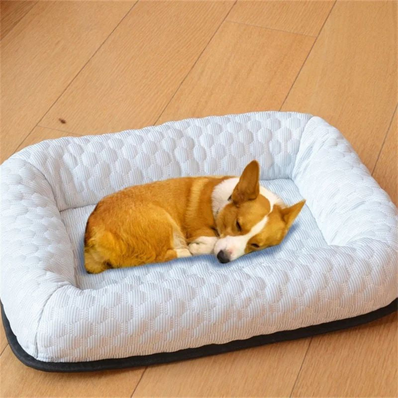 Summer Cooling Pet Cat Bed Cushion Ice Pad Dog Sleeping Square Shape For Puppy Dog Kennel Breathable Home Quality Cool Green Mat